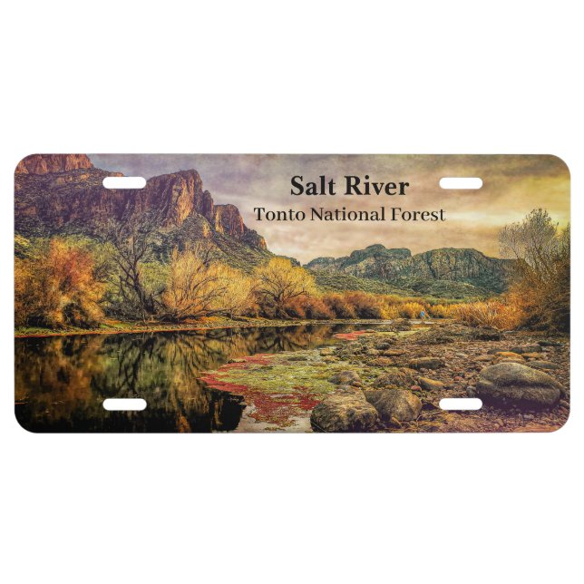 Arizona River Sonoran Desert Mountains Digital Art License Plate (Front)