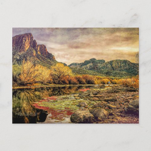 Arizona River Sonoran Desert Mountains Digital Art Postcard