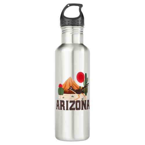 Arizona Roadrunner Retro Boho Desert Cactus Stainless Steel Water Bottle
