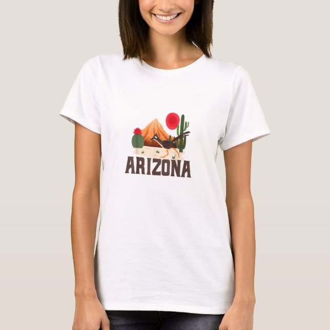 Arizona Roadrunner Retro Boho Desert Cactus T-Shirt (Front)
