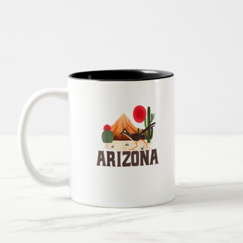 Arizona Roadrunner Retro Boho Desert Cactus Two_Tone Coffee Mug