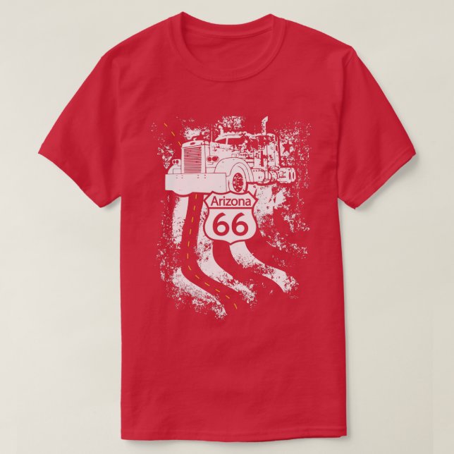 Arizona Route 66 Big Rig Truck and American Flag T-Shirt (Design Front)