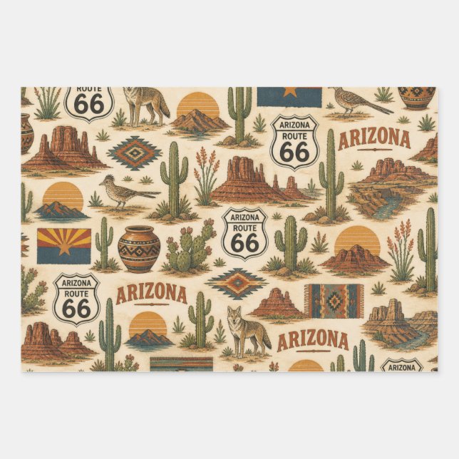 Arizona Route 66 Desert Gift Wrapping Paper Sheets (Front)