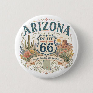 Arizona Route 66 Desert Road Trip Souvenir Button