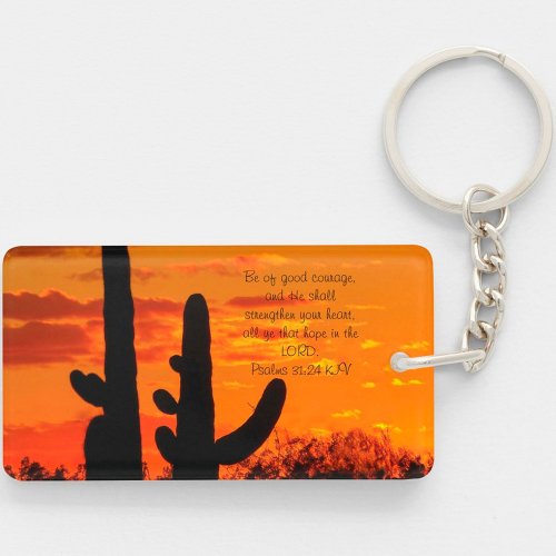 Arizona Saguaro Cacti With Bright Orange Sunset Keychain