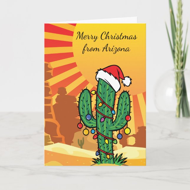 Arizona Saguaro Cactus  Christmas Holiday Card (Front)