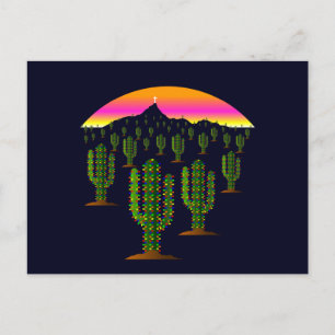 Arizona Saguaro Cactus Christmas Lights at Sunset Holiday Postcard