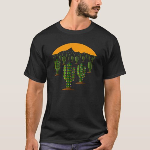 Arizona Saguaro Cactus Christmas Lights at Sunset T_Shirt