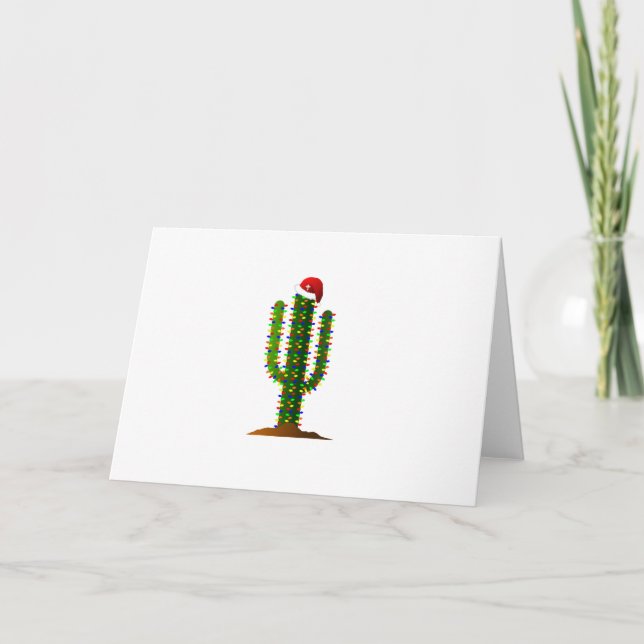 Arizona Saguaro Cactus Christmas Lights Holiday Card (Front)