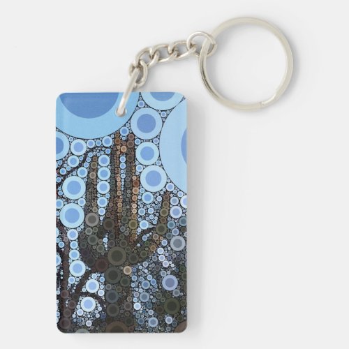 Arizona Saguaro Cactus Concentric Circle Mosaic Keychain