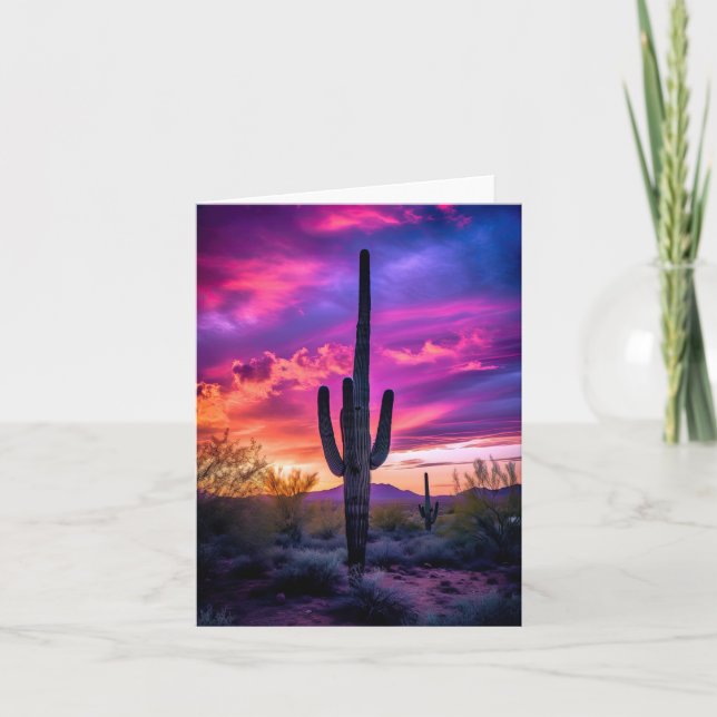 Arizona Saguaro Cactus Southwestern Desert Sunset Card (Front)