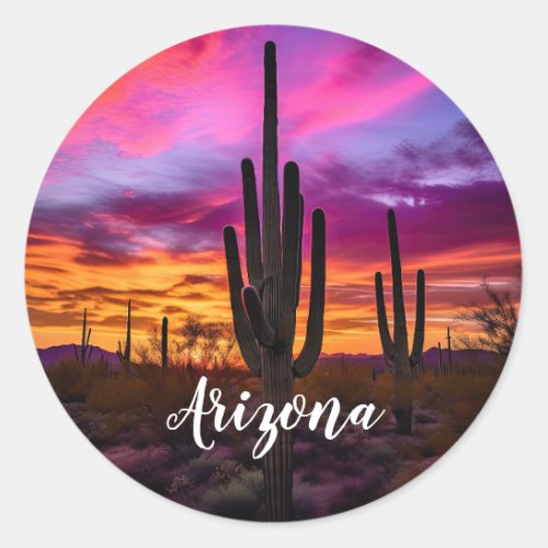 Arizona Saguaro Cactus Southwestern Desert Sunset Classic Round Sticker