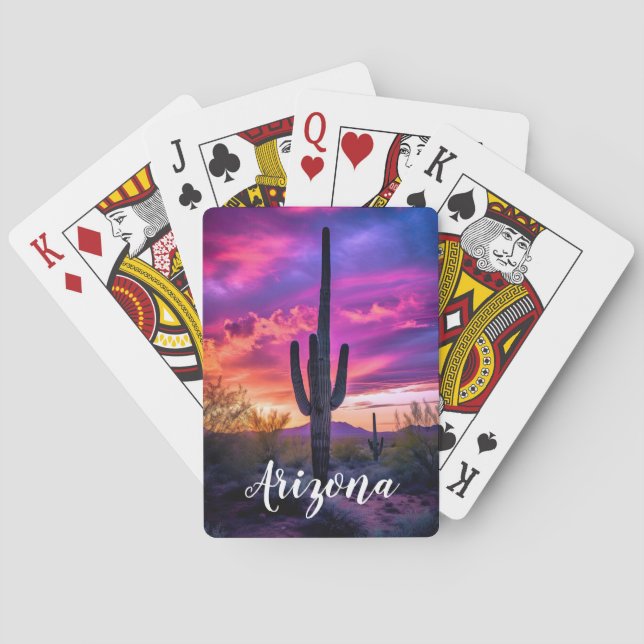 Arizona Saguaro Cactus Southwestern Desert Sunset Poker Cards (Back)