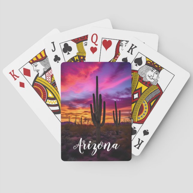 Arizona Saguaro Cactus Southwestern Desert Sunset Poker Cards (Back)