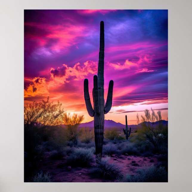Arizona Saguaro Cactus Southwestern Desert Sunset Poster (Front)