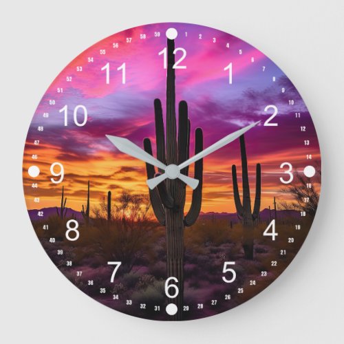 Arizona Saguaro Cactus Southwestern Sunset Large Clock