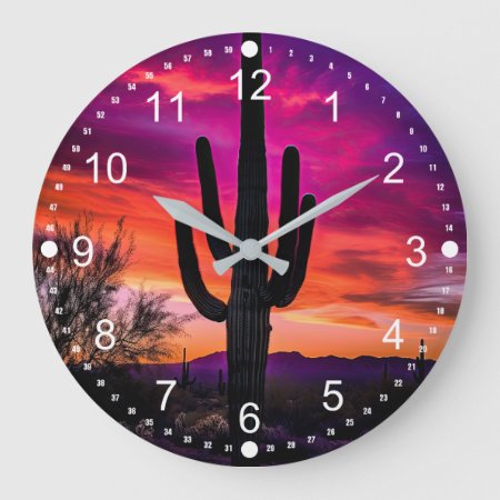 Arizona Saguaro Cactus Southwestern Sunset Large Clock