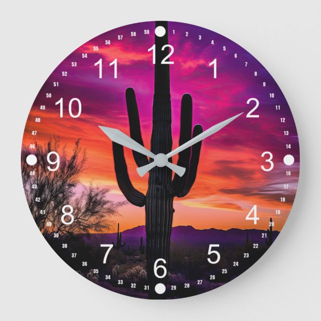 Arizona Saguaro Cactus Southwestern Sunset Large Clock (Front)