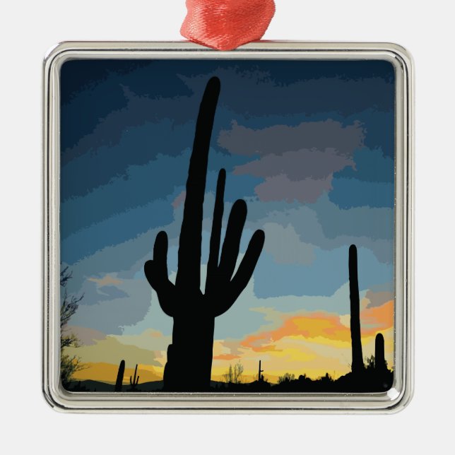Arizona Saguaro Cactus Southwestern Sunset Metal Ornament (Front)
