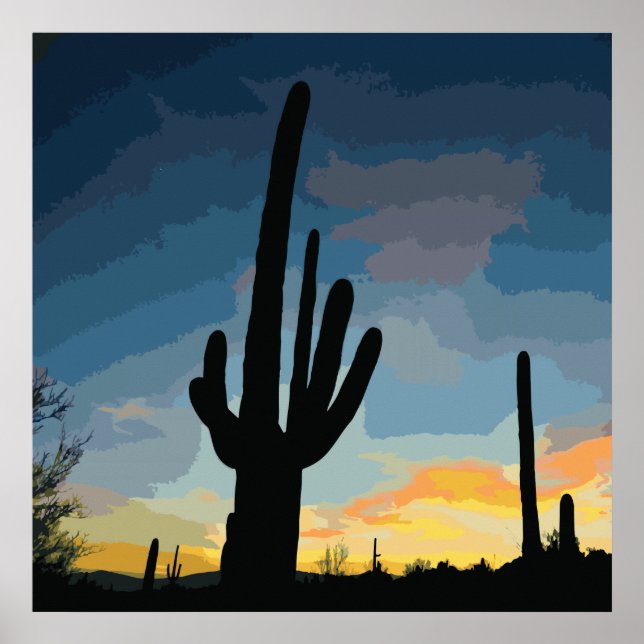 Arizona Saguaro Cactus Southwestern Sunset Poster (Front)