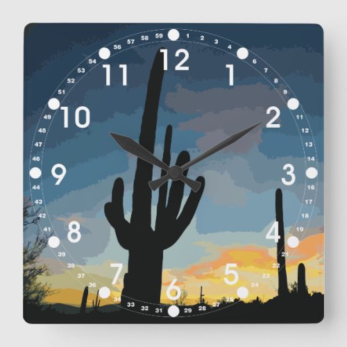 Arizona Saguaro Cactus Southwestern Sunset Square Wall Clock