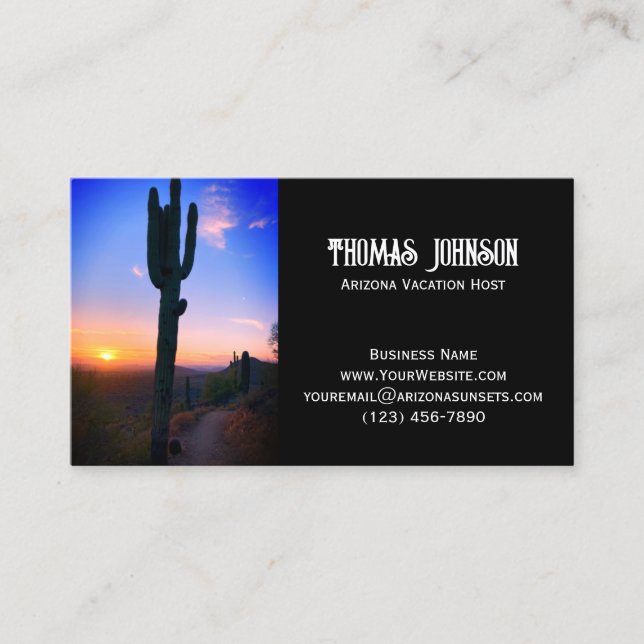 Arizona Saguaro Cactus Sunset Personalized Business Card (Front)