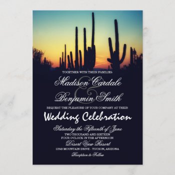 Arizona Saguaro Cactus Sunset Wedding Invitations by RusticCountryWedding at Zazzle