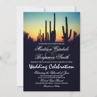 Arizona Saguaro Cactus Sunset Wedding Invitations