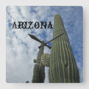 Arizona Saguaro Cactus Tall Desert Plant Southwest Square Wall Clock