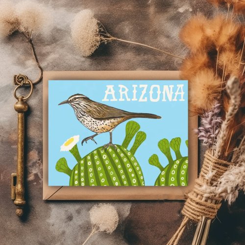 Arizona Saguaro Cactus Wren Cute Bird Nature  Postcard