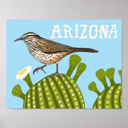 Arizona Saguaro Cactus Wren Cute Bird Nature  Poster