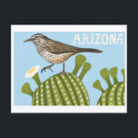 Arizona Saguaro Cactus Wren drawing Postcard<br><div class="desc">Check out this colorful cactus and wren drawing.
Would you like it without the white border? click here: https://www.zazzle.com/z/qn4udh1v?rf=238880277577777488
 
 Visit my shop for more or let me know if you'd like something custom!</div>