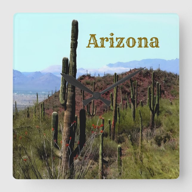Arizona saguaro mountain landscape  square wall clock (Front)
