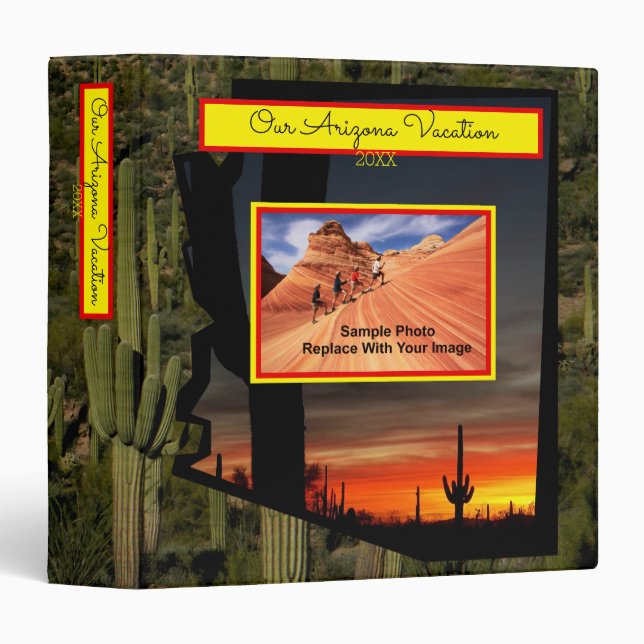 Arizona Saquaro Cactus Forest and Sunset Scene 3 Ring Binder (Front/Spine)