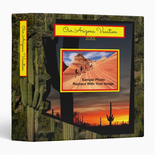 Arizona Saquaro Cactus Forest and Sunset Scene 3 Ring Binder (Front/Spine)