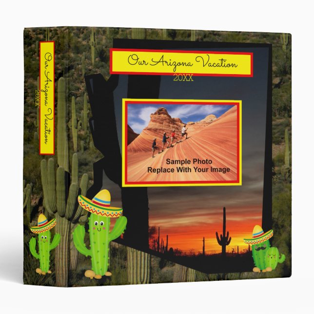 Arizona Saquaro Cactus Forest and Sunset Scene 3 Ring Binder (Front/Spine)