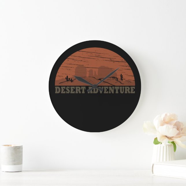 Arizona Sedona Desert landscape sunset vintage Large Clock (Home)