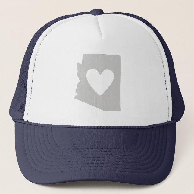 Arizona Shaped Gray Heart Arizonan Love Grey Adore Trucker Hat (Front)