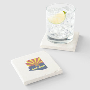 Arizona Shaped State Flag Arizonan Sun Burst Stone Coaster