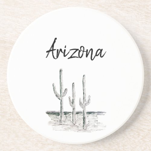 Arizona Simple Black White Desert Cactus Succulent Coaster