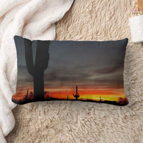 Arizona Sonoran Desert Sunset  Saguaro Cactus Lumbar Pillow