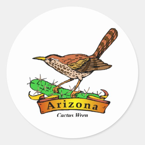 Arizona St Flower Cactus Wren Classic Round Sticker