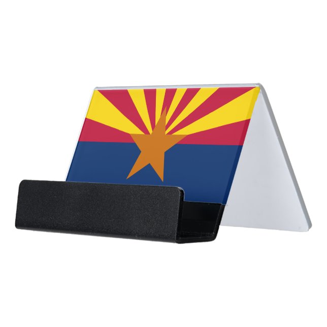 Arizona State & Arizona Flag / USA Desk Business Card Holder (Angled Front)