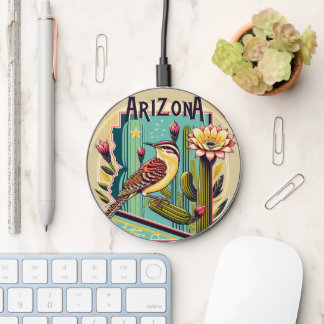 Arizona State Bird and Flower Art Deco Design Wireless Charger