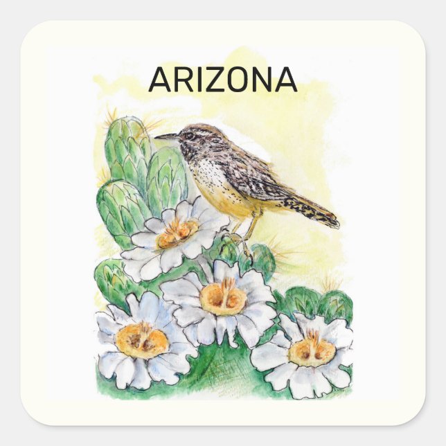 Arizona state bird and flower square sticker (Front)