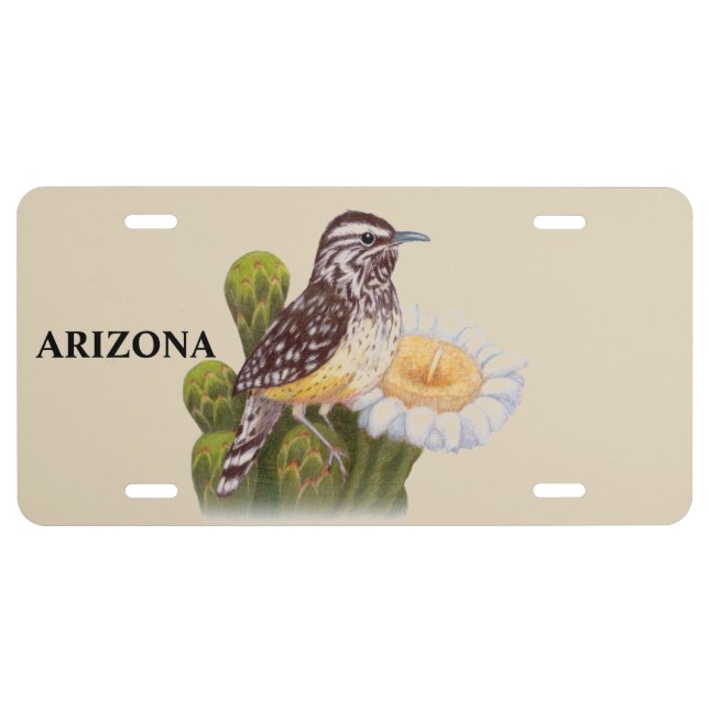Arizona State Bird Cactus Wren License Plate (Front)