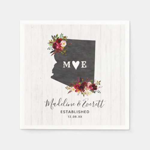 Arizona State Destination Rustic Wedding Monogram Napkins