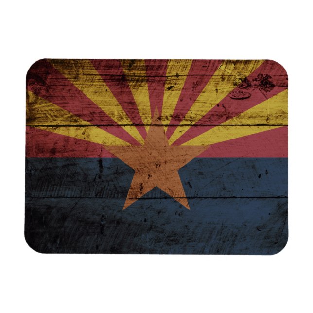 Arizona State Flag on Old Wood Grain Magnet (Horizontal)