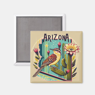 Arizona State Flower and Bird Cactus Wren Magnet