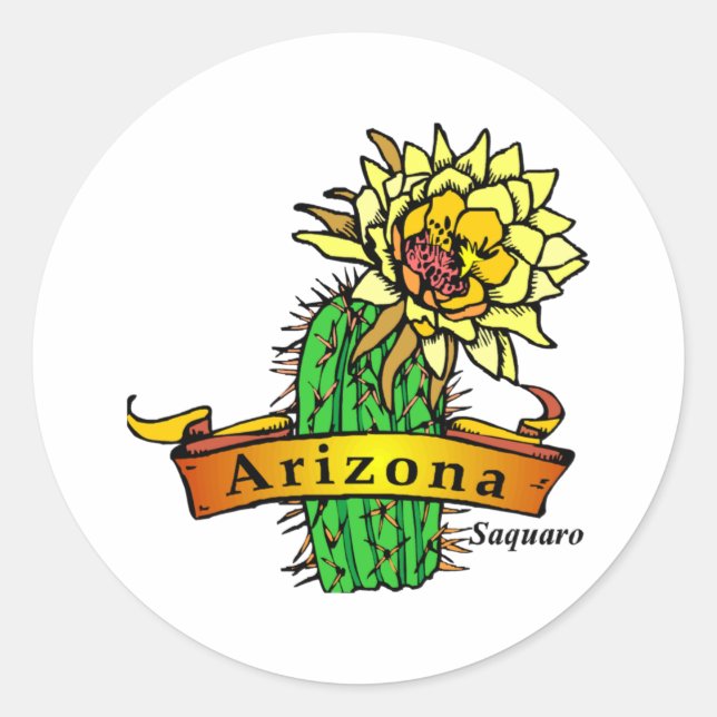 Arizona State Flower - Saguaro Classic Round Sticker (Front)